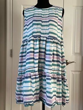 Pomegranate 100% Linen Tiered Dress – Size M